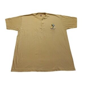 Nancy Guatemala Quetzal Flag Embroidered Henley‎ Shirt Tan Cotton Mens XXL